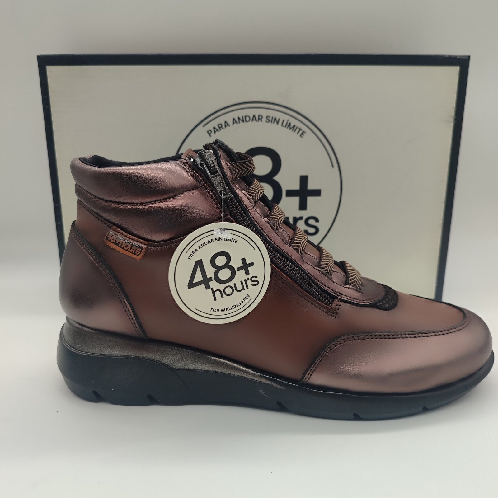 BOTÍN DEPORTIVO ELEGANTE PIEL MARRÓN/ METAL COBALTO 48hours. 620704